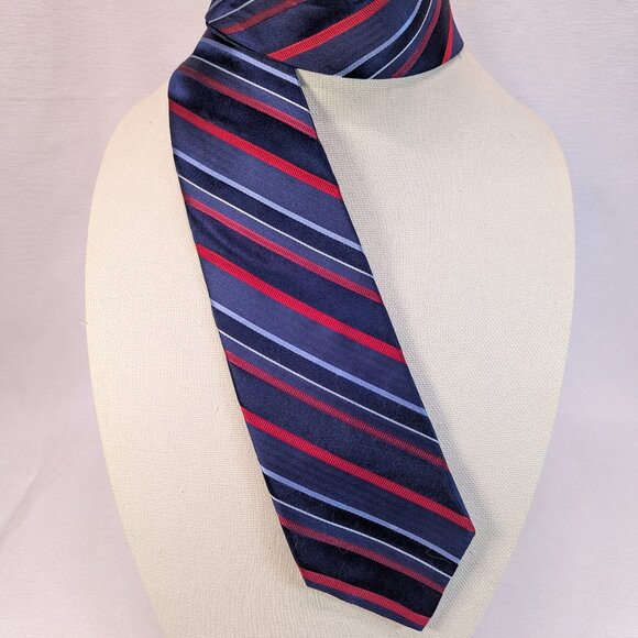 Tommy Hilfiger Men's Striped Woven Repp Tie 100% Silk Blue Red White 3 1/2x58" - Picture 1 of 5